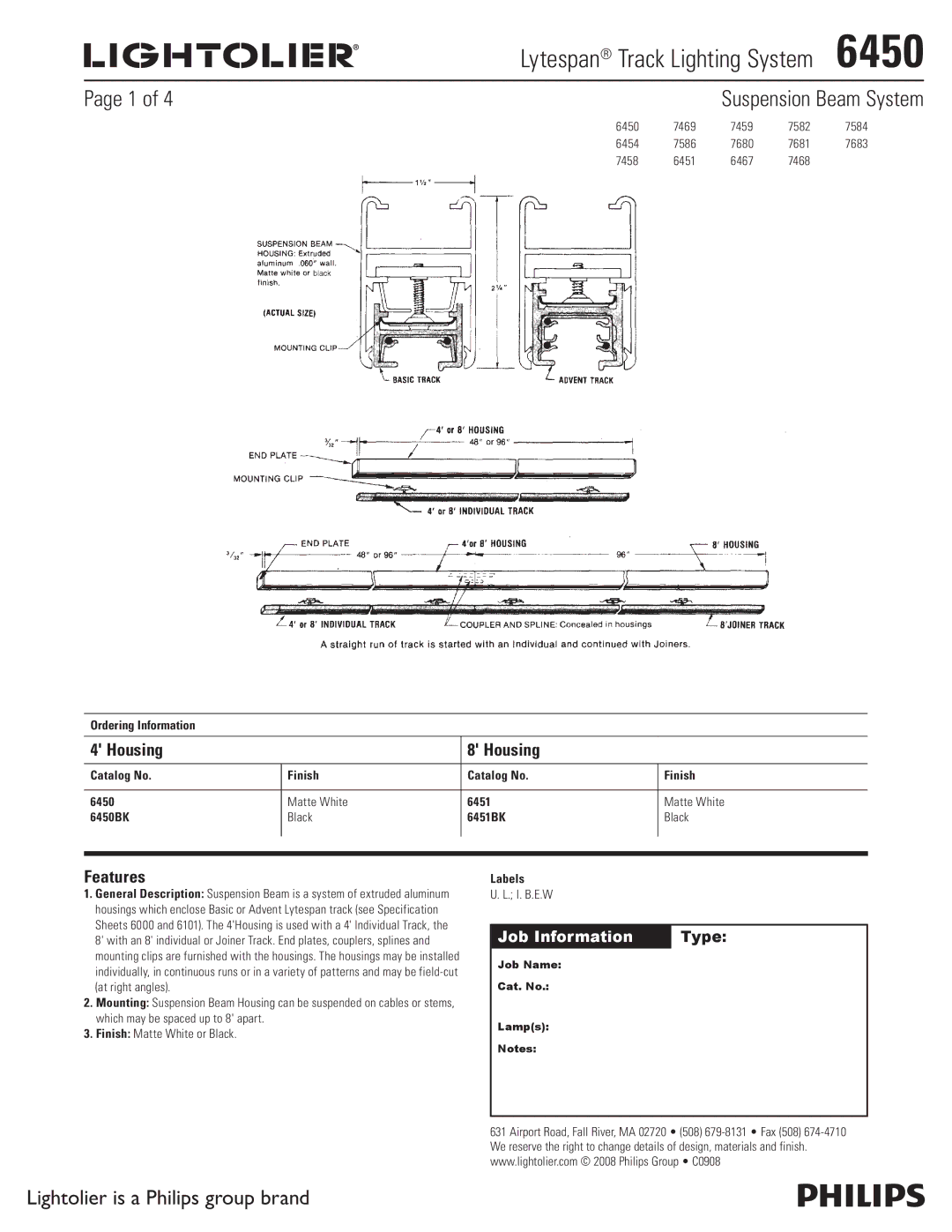 Lightolier 6450 specifications Lytespan Track Lighting System , Ordering Information, Labels 